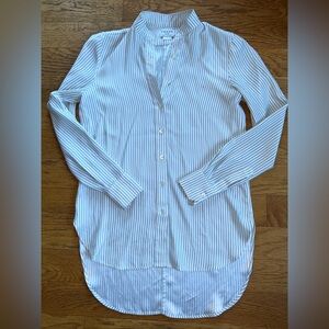 FRAME  Silk Tunic Top Blouse Blue White Stripe XS